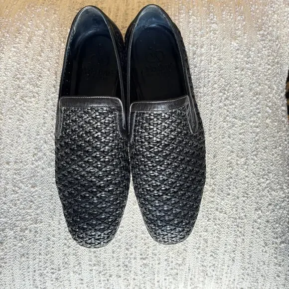 Aldo Brue Full Woven Leather Loafer Black Men’s Italian 42 1/2 - Picture 2 of 10